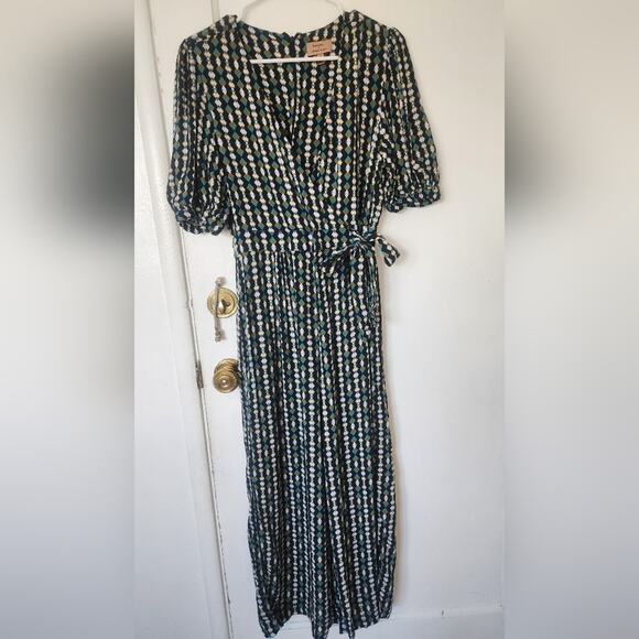 Anthropologie X Kachel Geometric blue green Jumpsuit medium 6 - Picture 9 of 11
